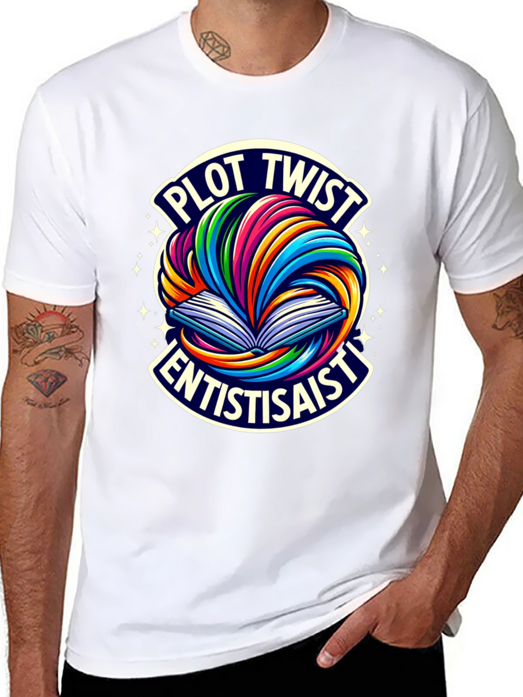 Plot Twist Enthusiast Graphic Tee - Black Cotton T-Shirt