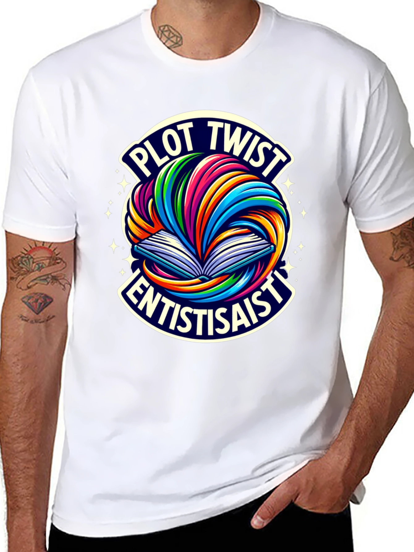 Plot Twist Enthusiast Graphic Tee - Black Cotton T-Shirt