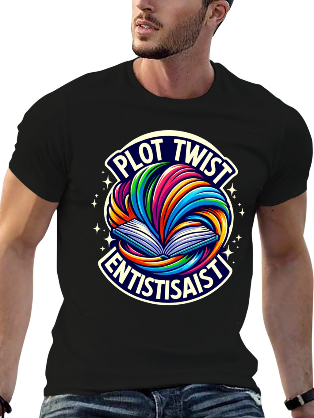 Plot Twist Enthusiast Graphic Tee - Black Cotton T-Shirt
