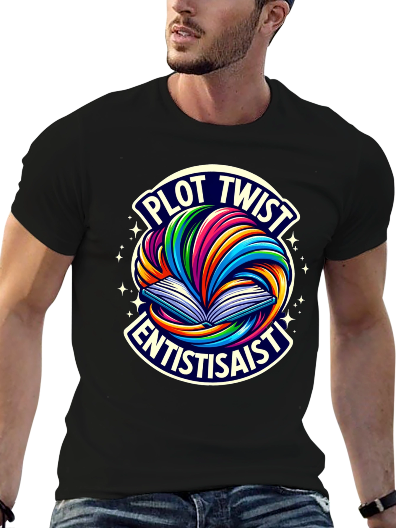 Plot Twist Enthusiast Graphic Tee - Black Cotton T-Shirt