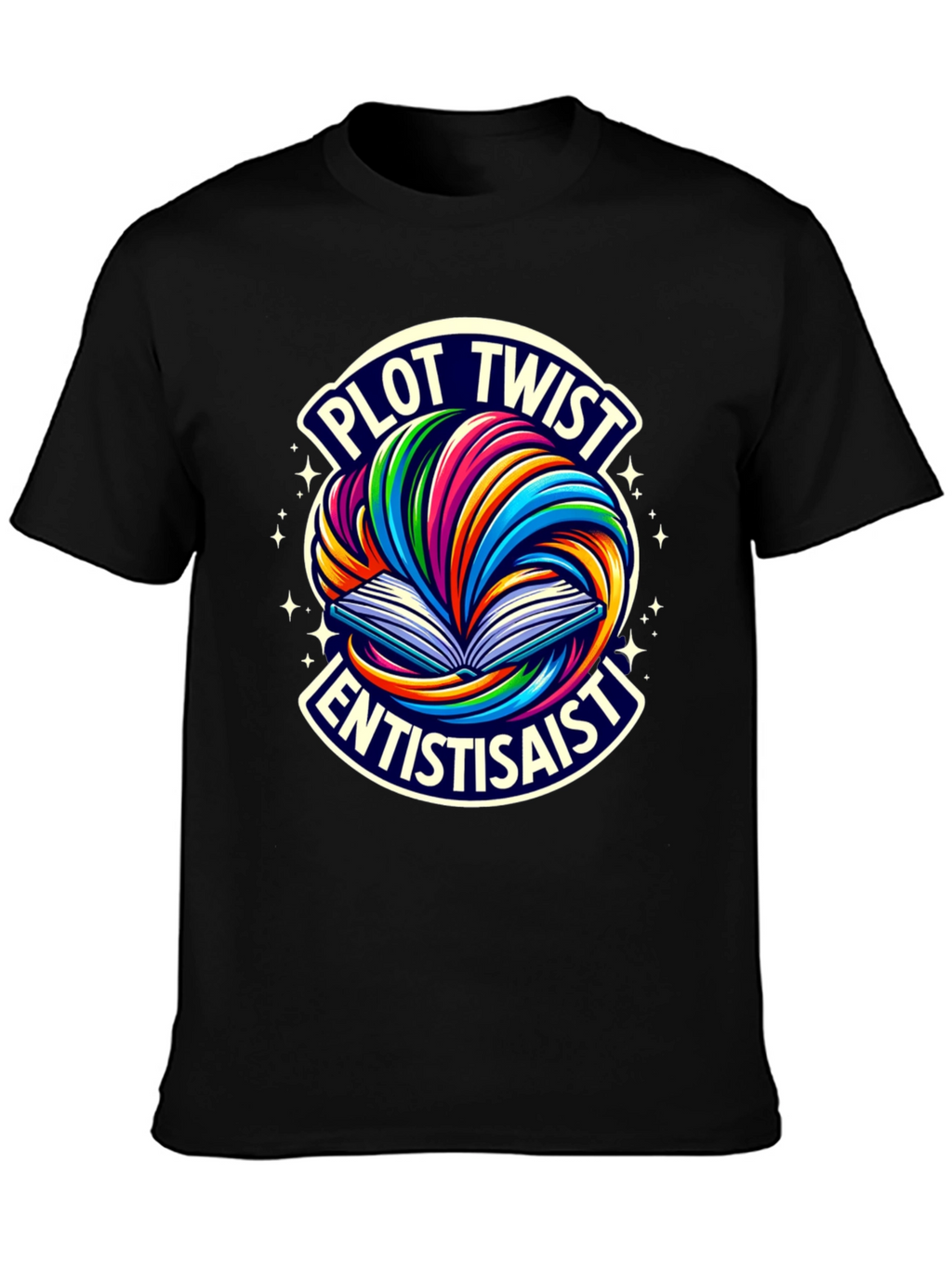 Plot Twist Enthusiast Graphic Tee - Black Cotton T-Shirt