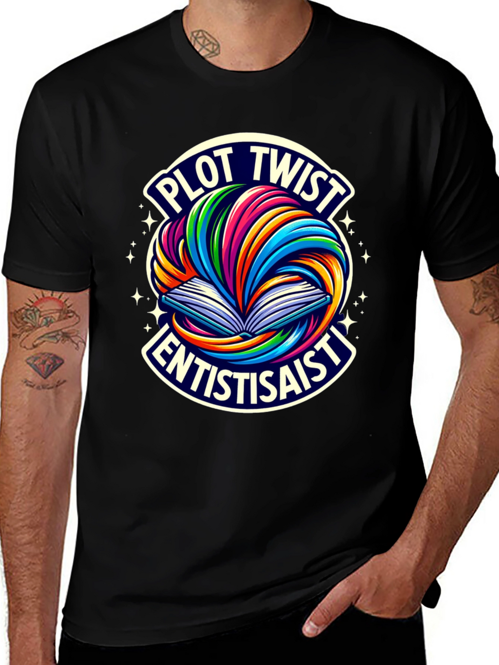 Plot Twist Enthusiast Graphic Tee - Black Cotton T-Shirt