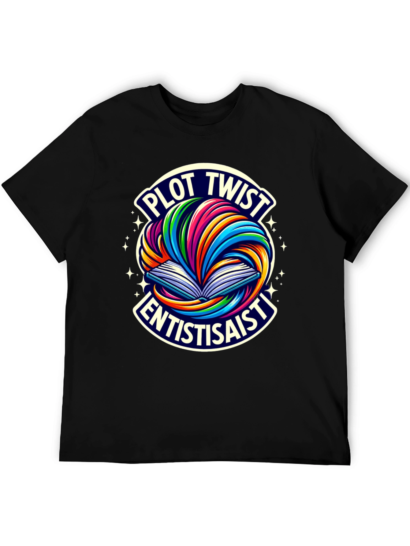 Plot Twist Enthusiast Graphic Tee - Black Cotton T-Shirt