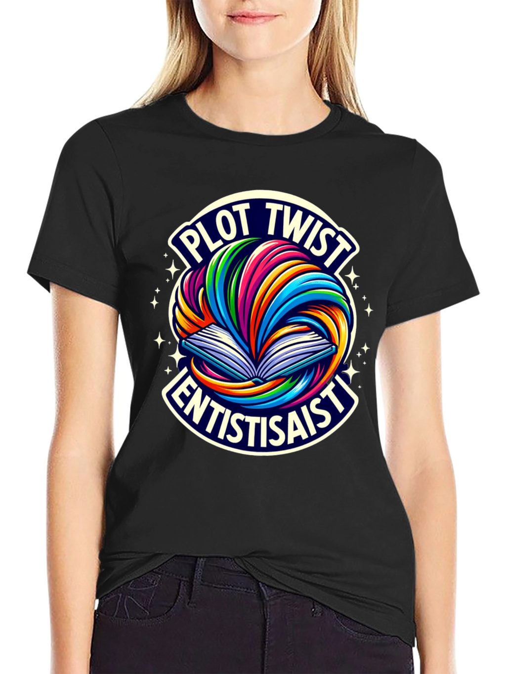 Plot Twist Enthusiast Graphic Tee - Black Cotton T-Shirt