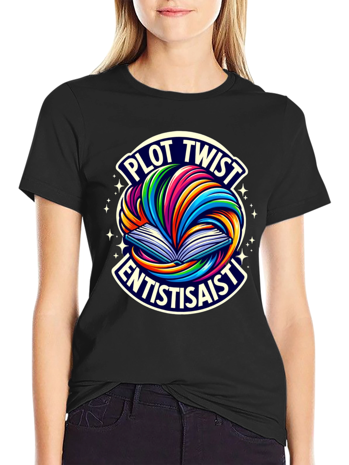 Plot Twist Enthusiast Graphic Tee - Black Cotton T-Shirt