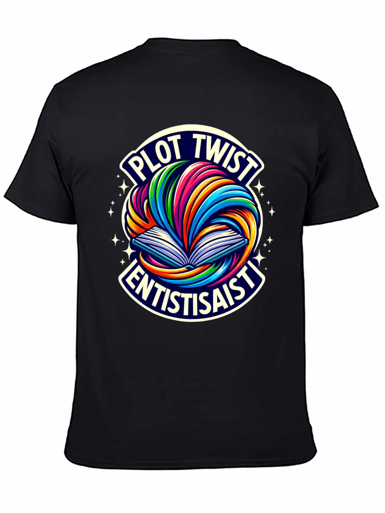 Plot Twist Enthusiast Graphic Tee - Black Cotton T-Shirt