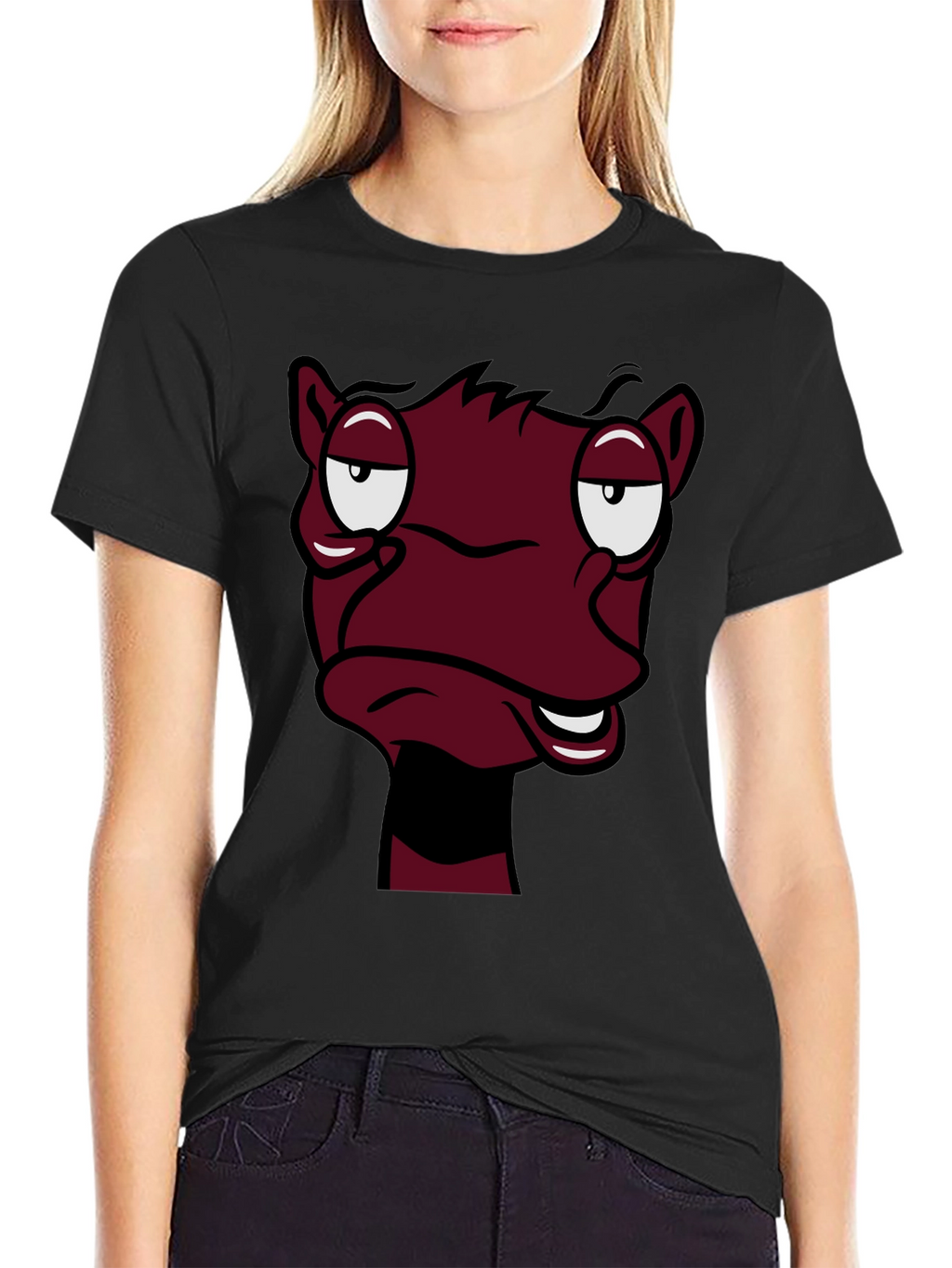 Funny Cartoon Face Graphic Tee - Black T-Shirt