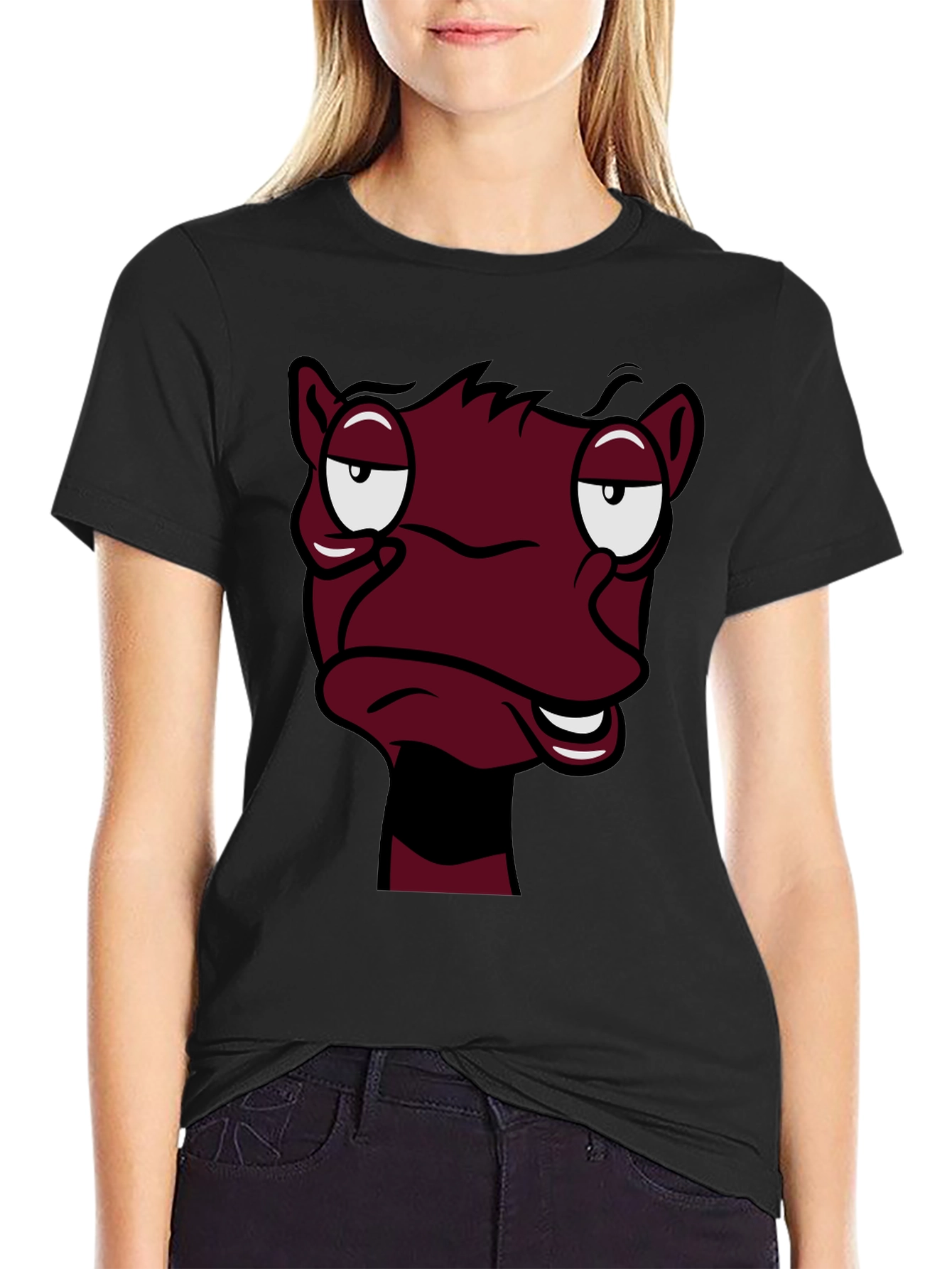 Funny Cartoon Face Graphic Tee - Black T-Shirt