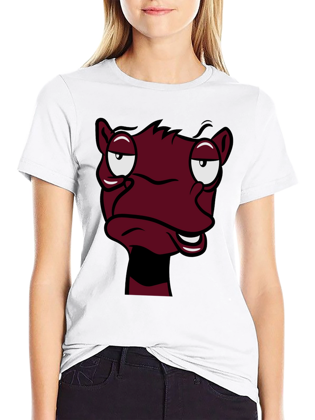 Funny Cartoon Face Graphic Tee - Black T-Shirt
