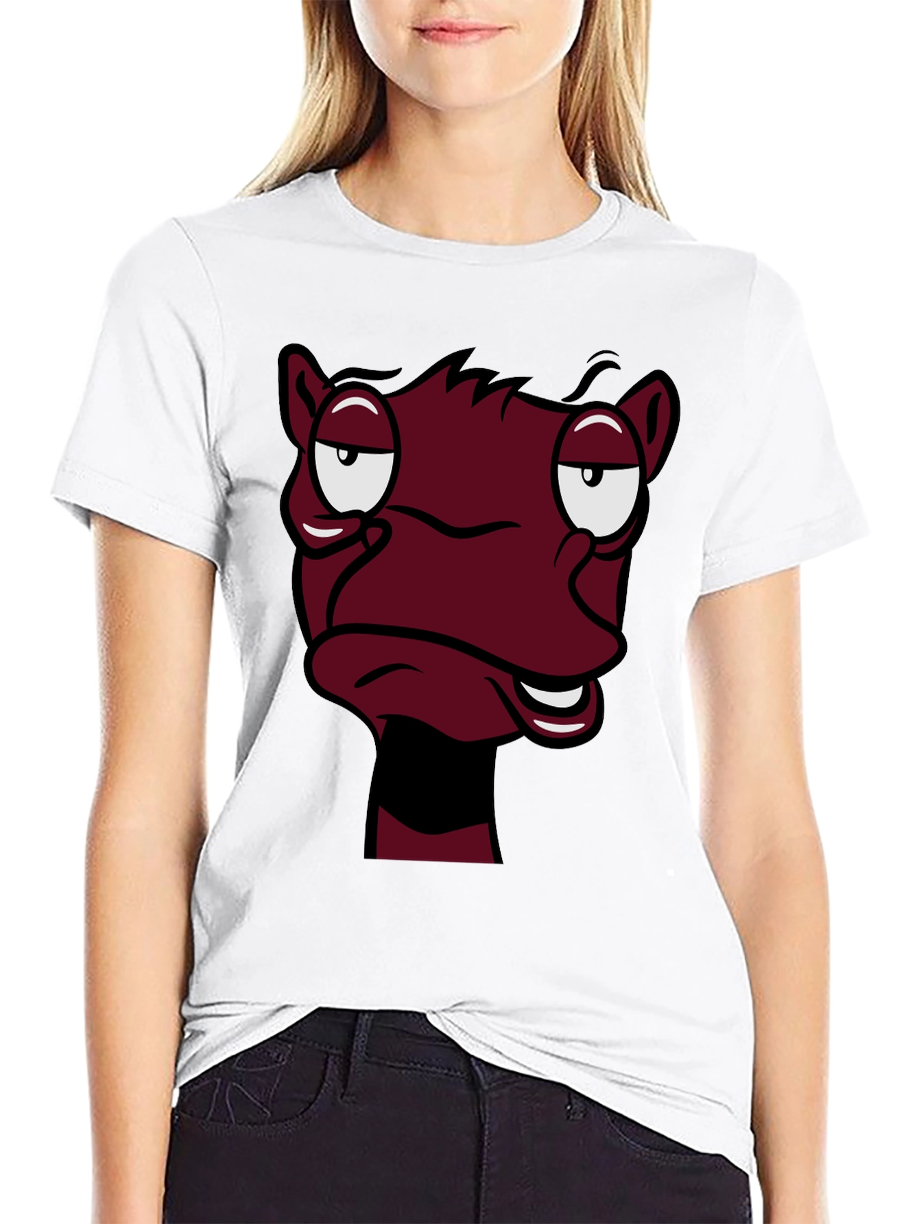 Funny Cartoon Face Graphic Tee - Black T-Shirt