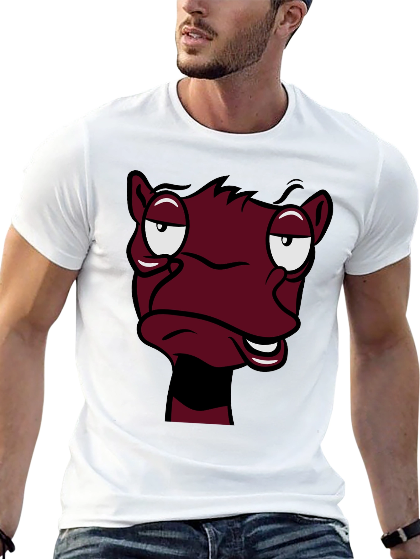 Funny Cartoon Face Graphic Tee - Black T-Shirt