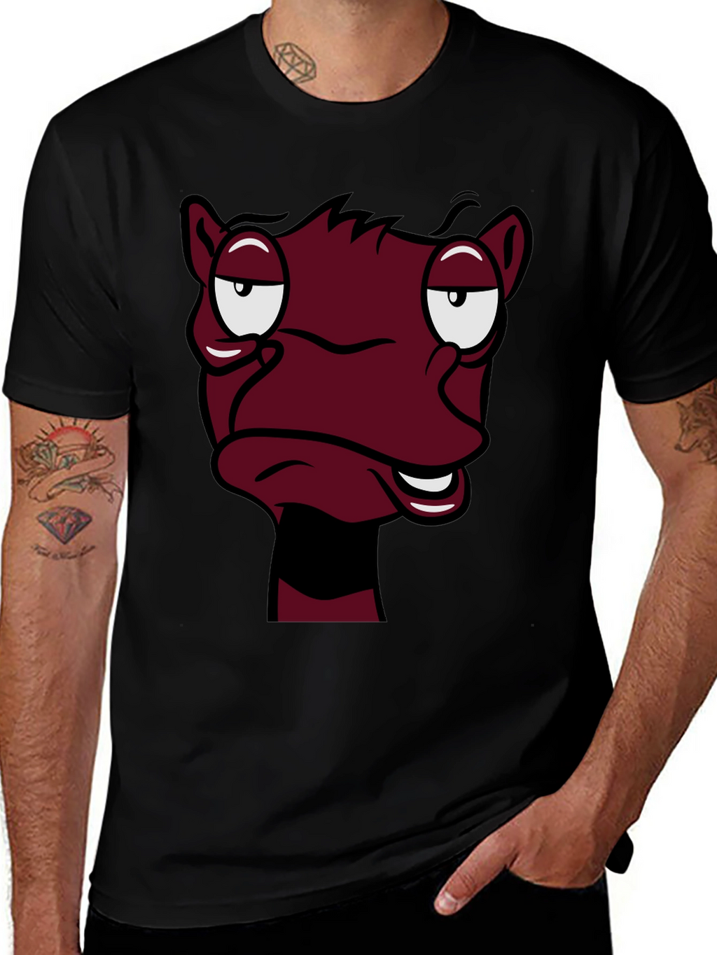 Funny Cartoon Face Graphic Tee - Black T-Shirt