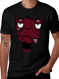 Funny Cartoon Face Graphic Tee - Black T-Shirt