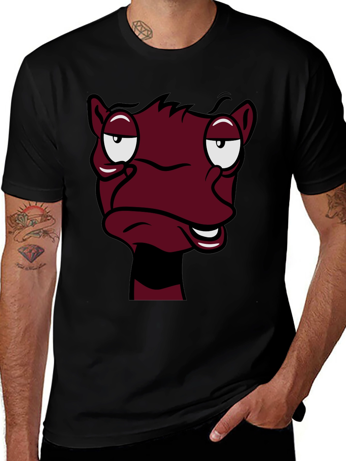 Funny Cartoon Face Graphic Tee - Black T-Shirt