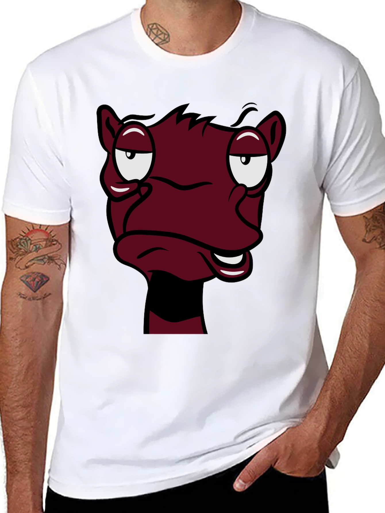 Funny Cartoon Face Graphic Tee - Black T-Shirt