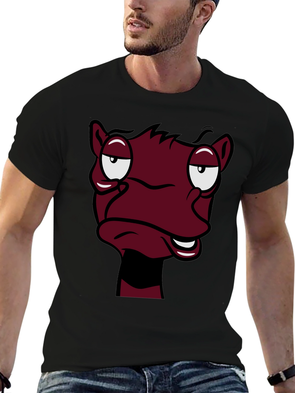 Funny Cartoon Face Graphic Tee - Black T-Shirt