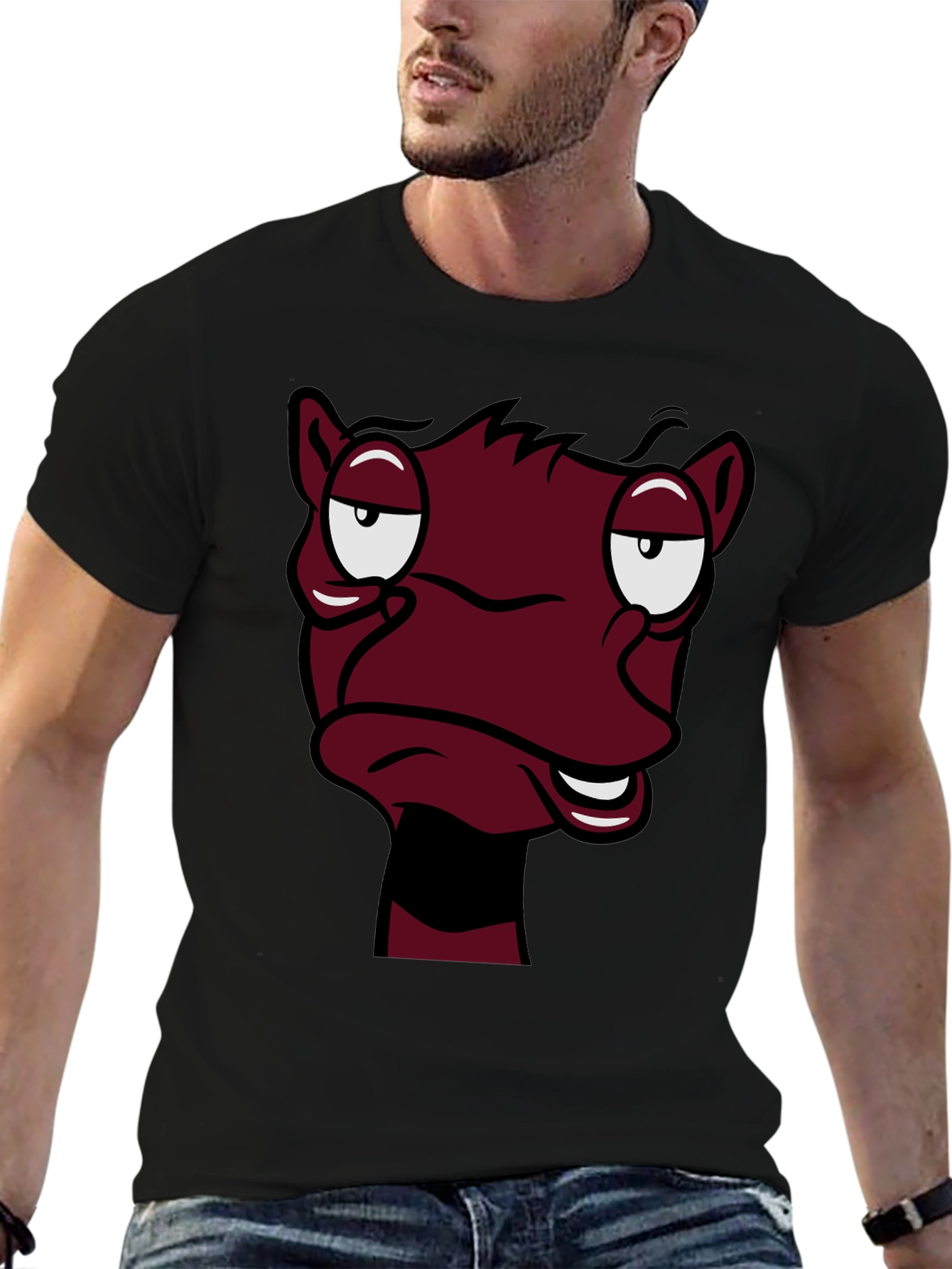 Funny Cartoon Face Graphic Tee - Black T-Shirt