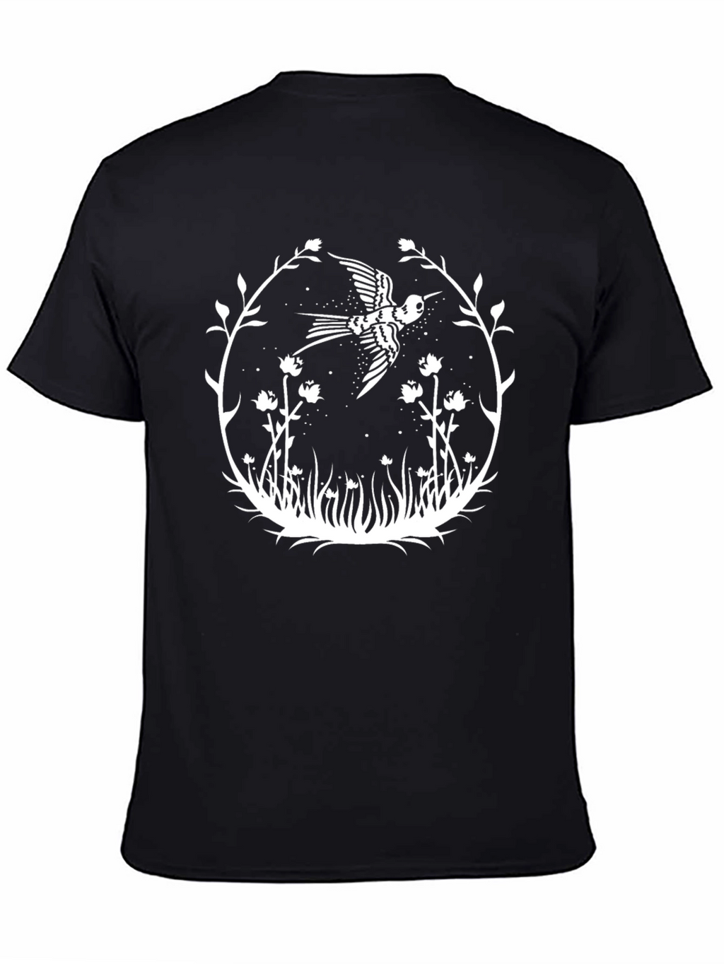 Bird & Floral Graphic Black Tee