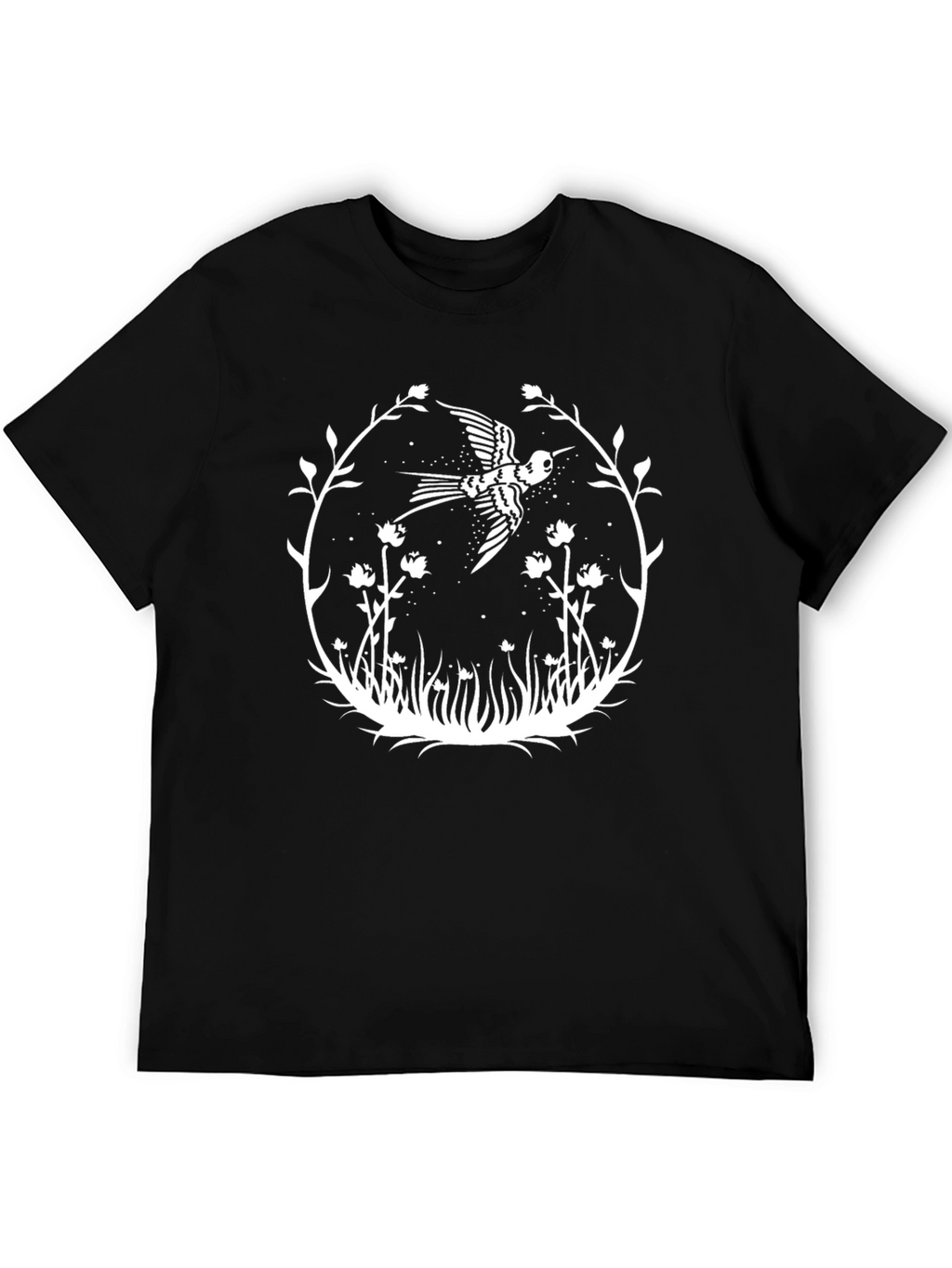 Bird & Floral Graphic Black Tee