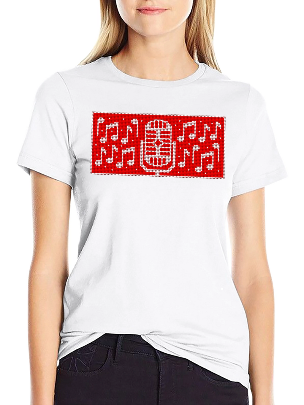 Retro Microphone & Music Notes Graphic Tee