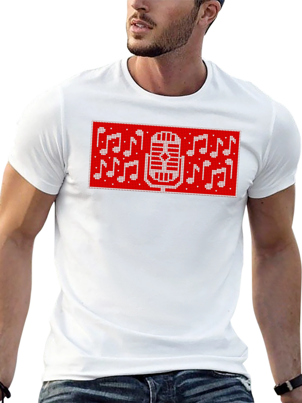 Retro Microphone & Music Notes Graphic Tee