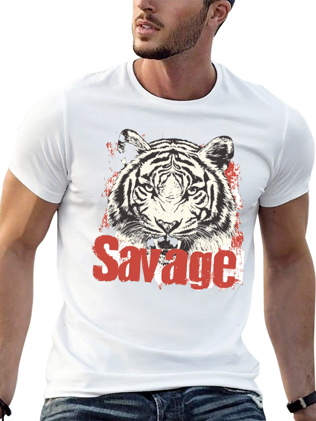 Savage Tiger Graphic Print Black T-Shirt