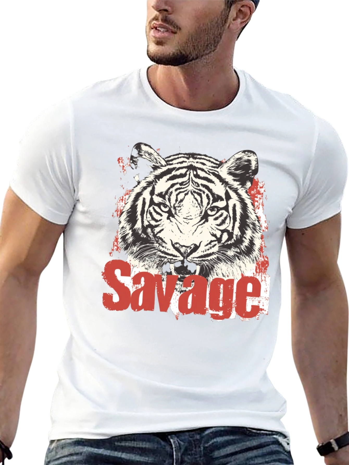 Savage Tiger Graphic Print Black T-Shirt