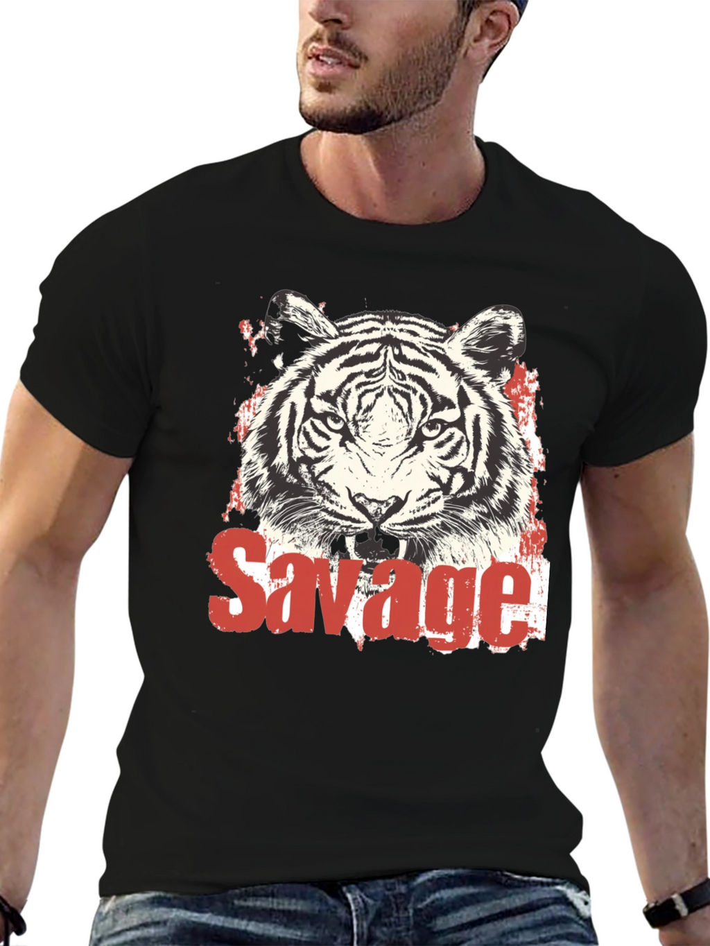 Savage Tiger Graphic Print Black T-Shirt