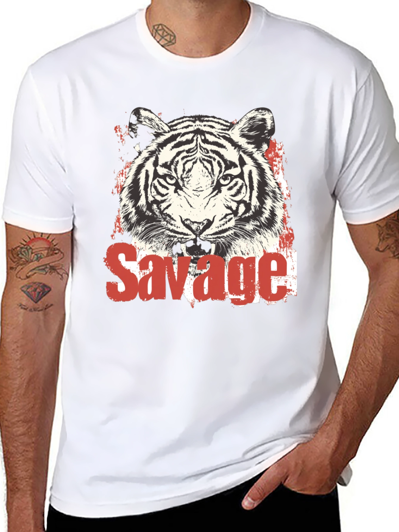 Savage Tiger Graphic Print Black T-Shirt