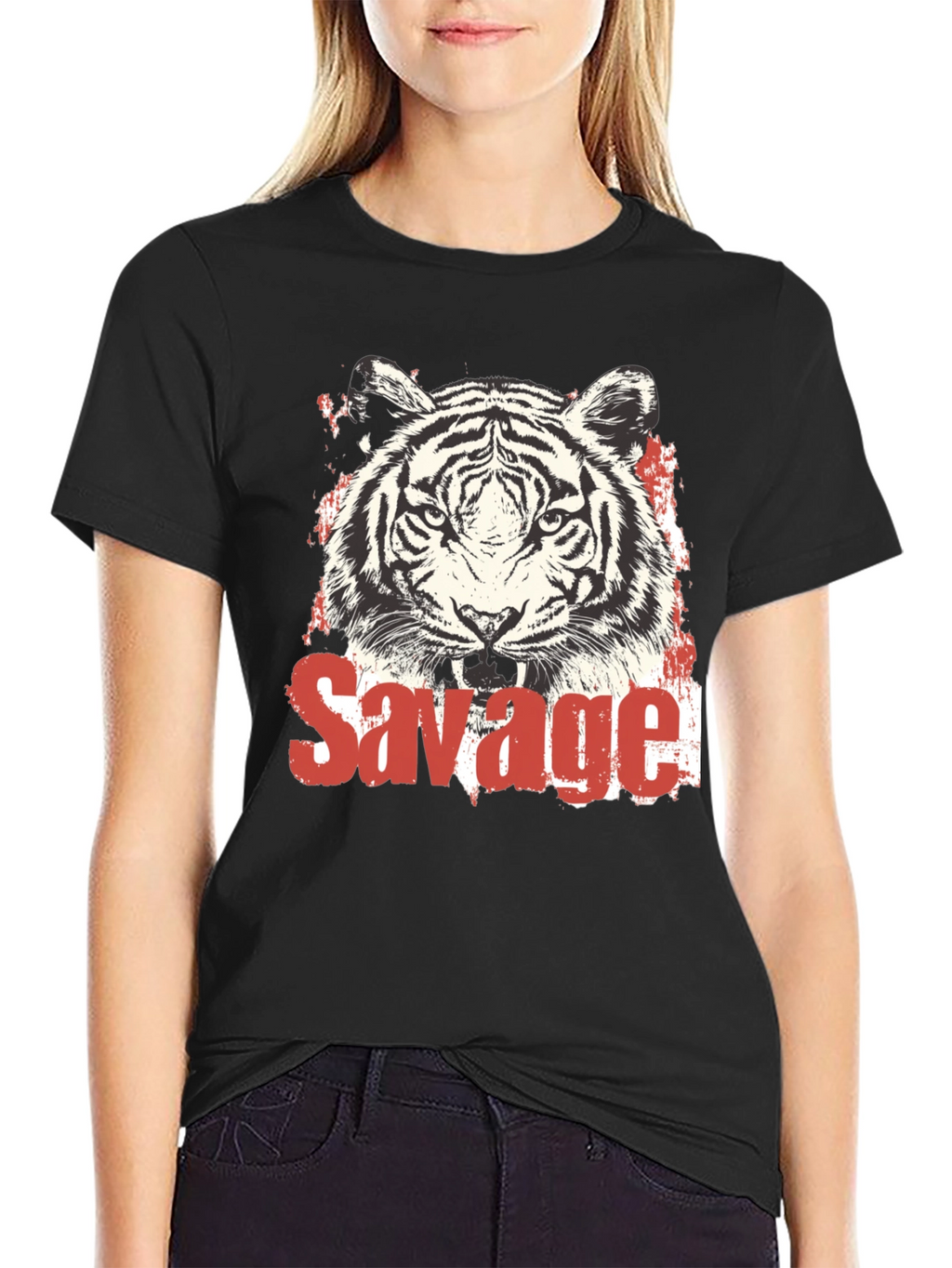Savage Tiger Graphic Print Black T-Shirt