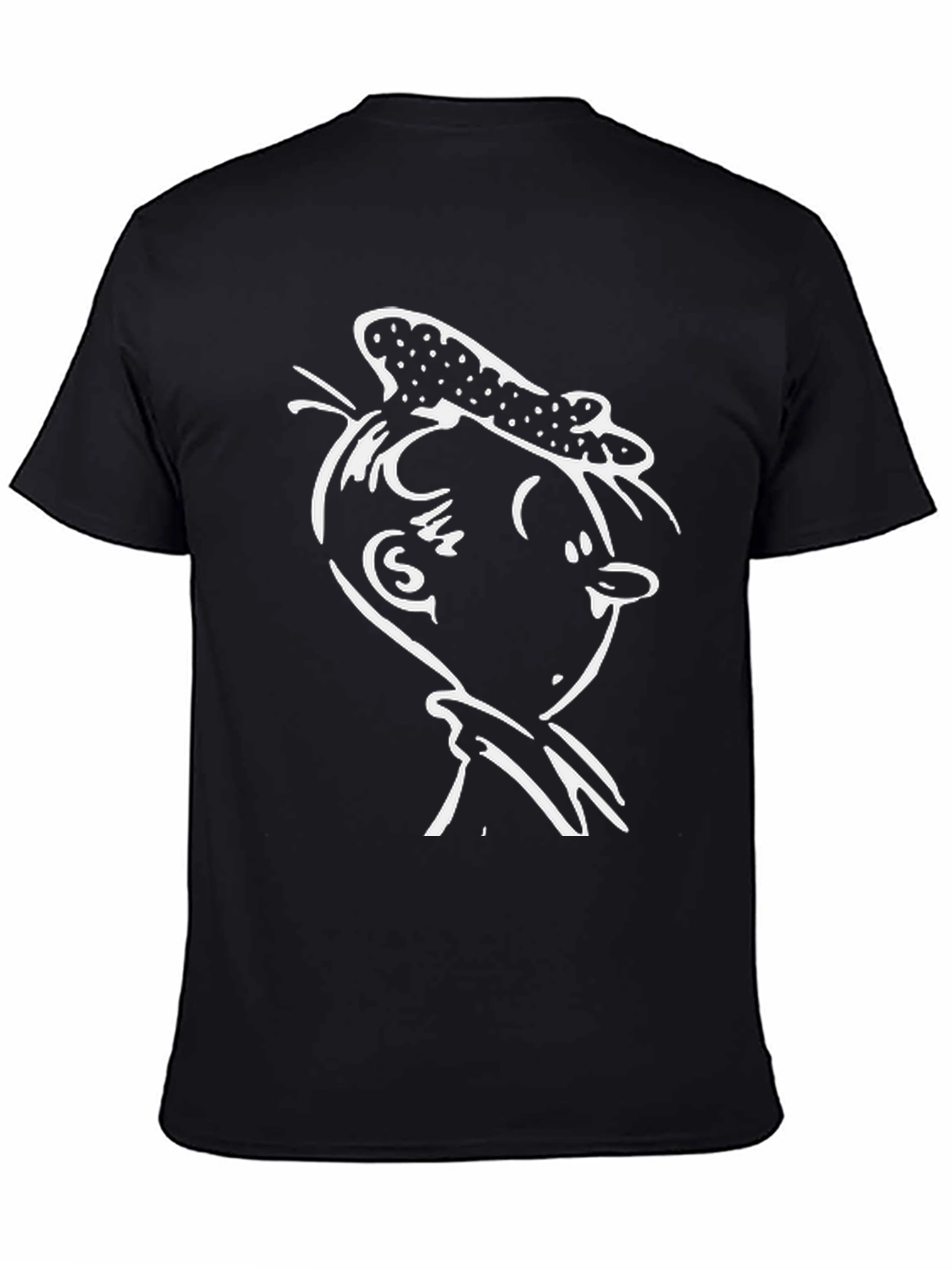 Black T-Shirt with White Cartoon Character Graphic