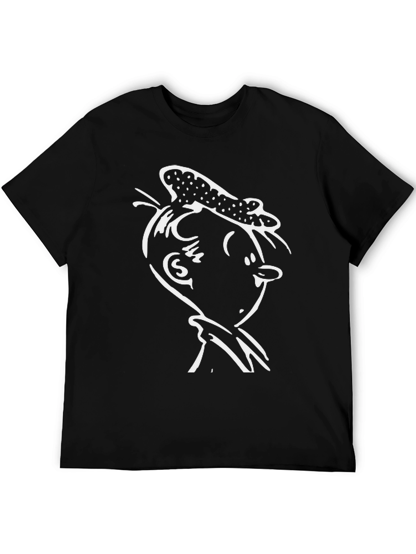 Black T-Shirt with White Cartoon Character Graphic