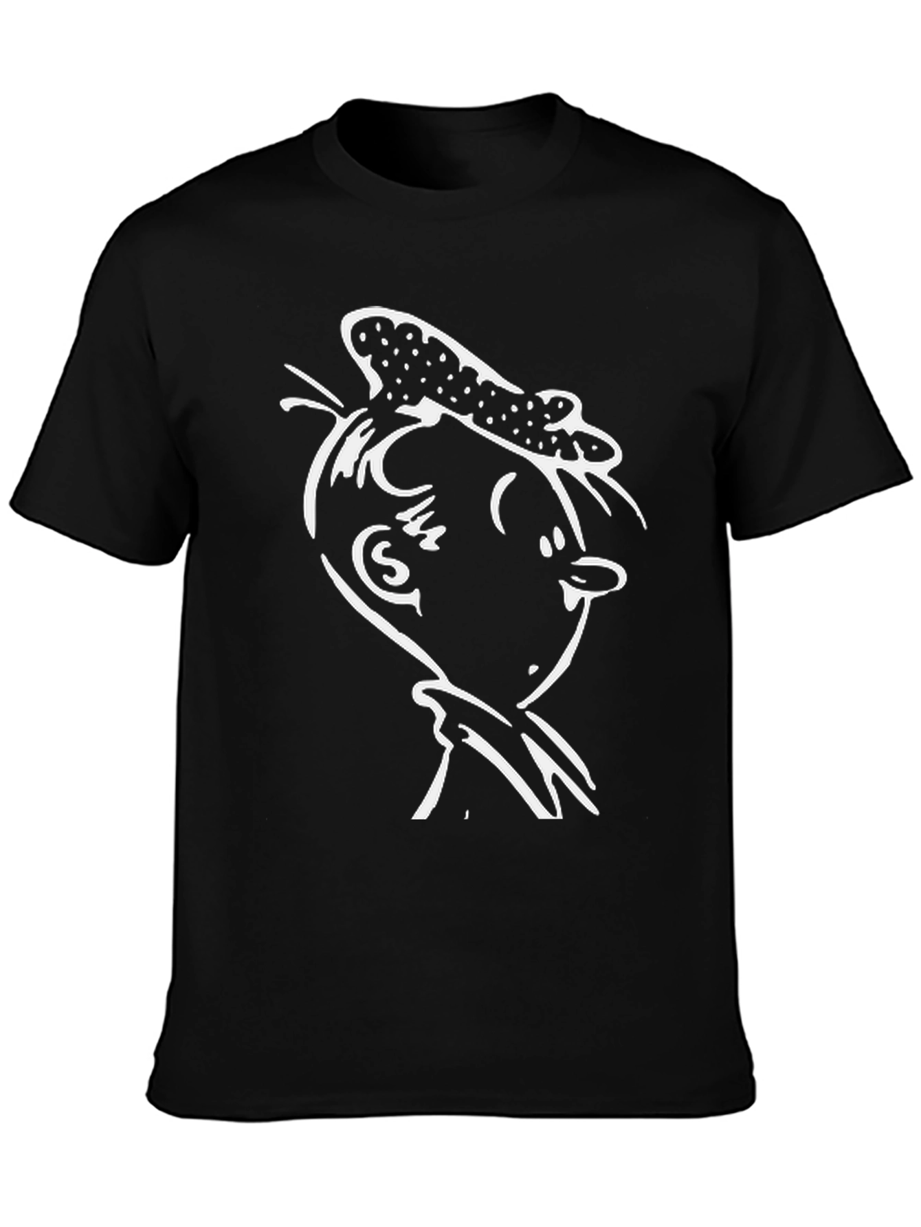 Black T-Shirt with White Cartoon Character Graphic