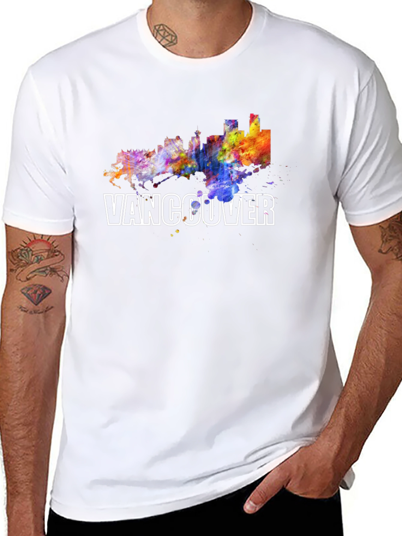 Vancouver Skyline T-Shirt - Vibrant Watercolor Design
