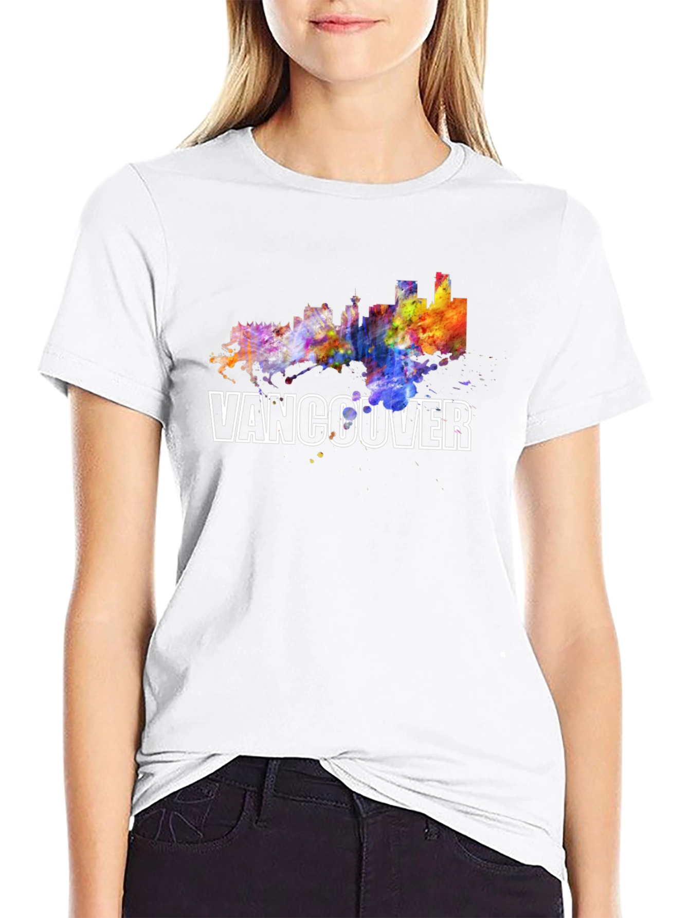 Vancouver Skyline T-Shirt - Vibrant Watercolor Design