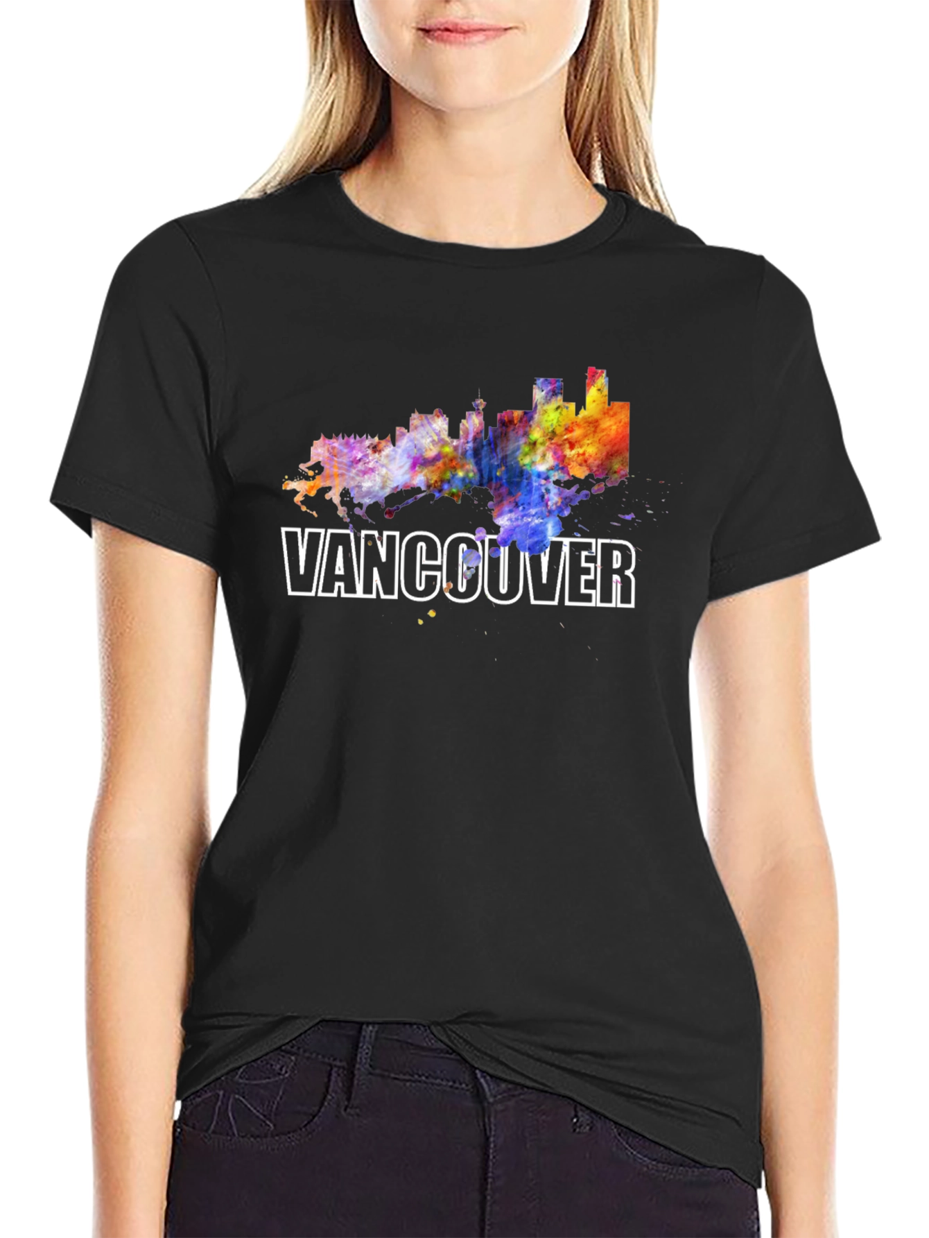 Vancouver Skyline T-Shirt - Vibrant Watercolor Design