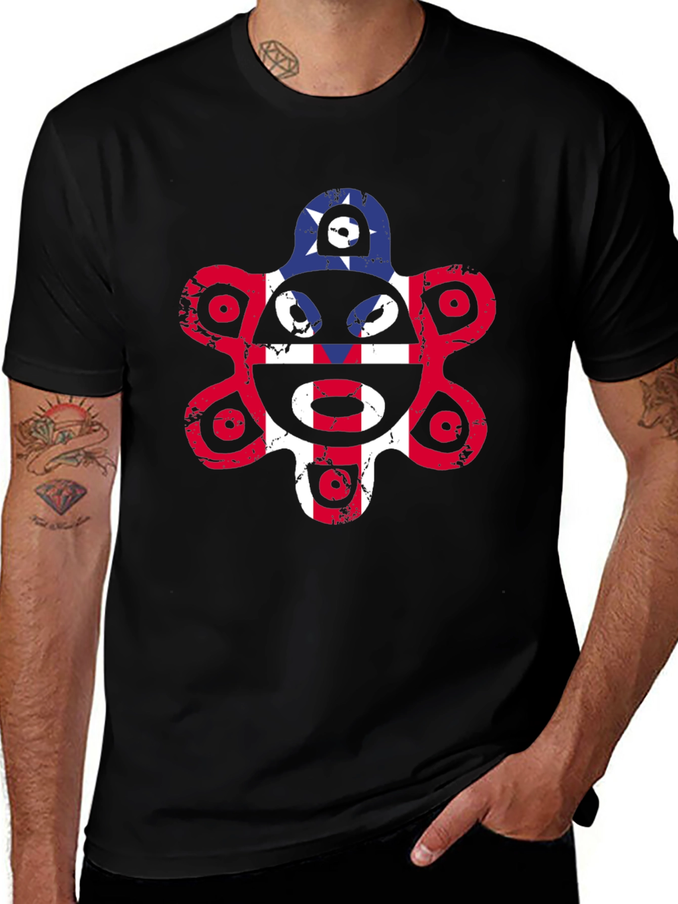 Coqui Taino Puerto Rico Flag Distressed Graphic T-Shirt