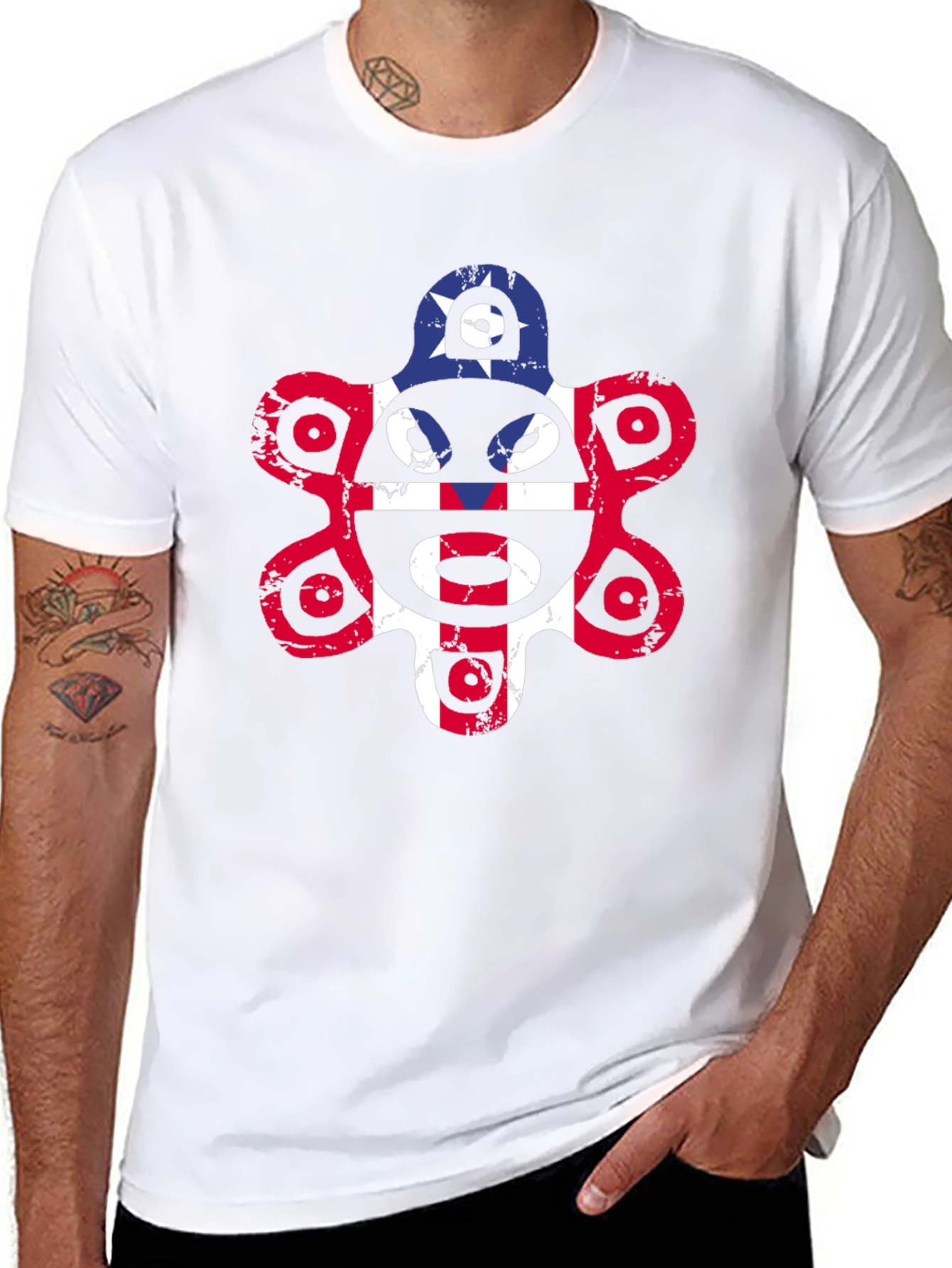 Coqui Taino Puerto Rico Flag Distressed Graphic T-Shirt