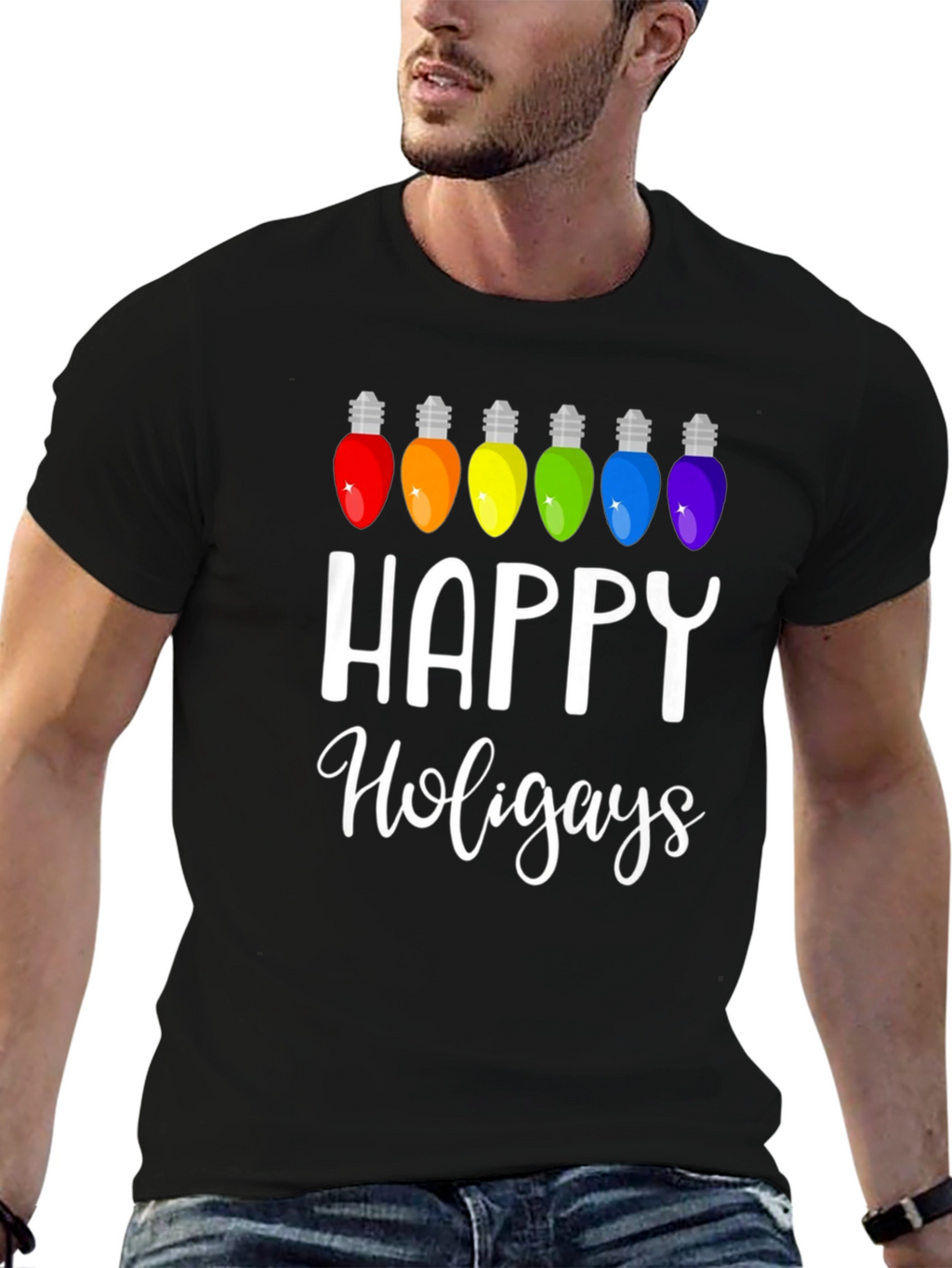 Happy Holigays Rainbow Lights Graphic T-Shirt