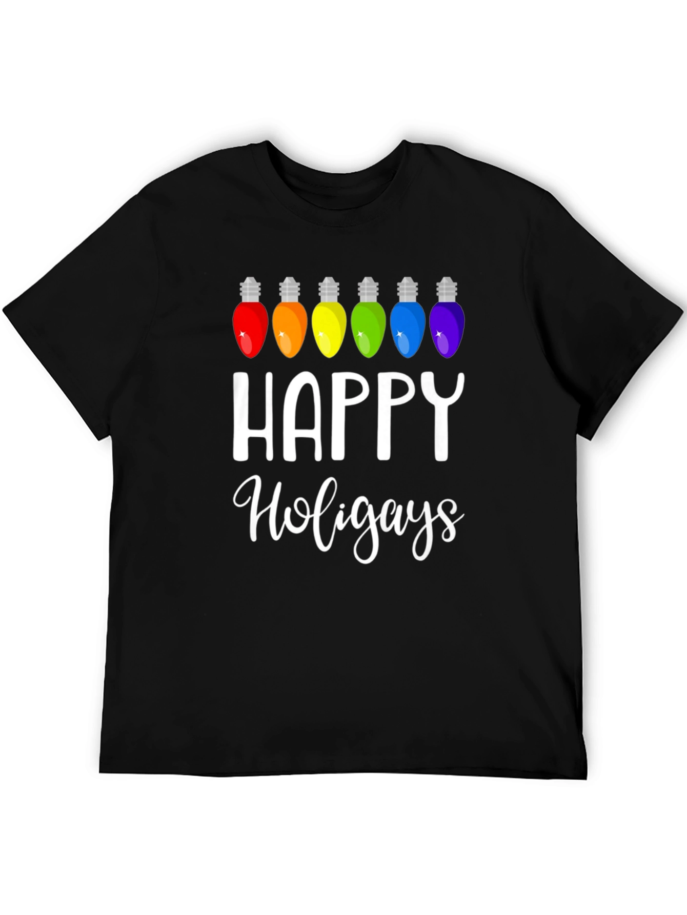 Happy Holigays Rainbow Lights Graphic T-Shirt