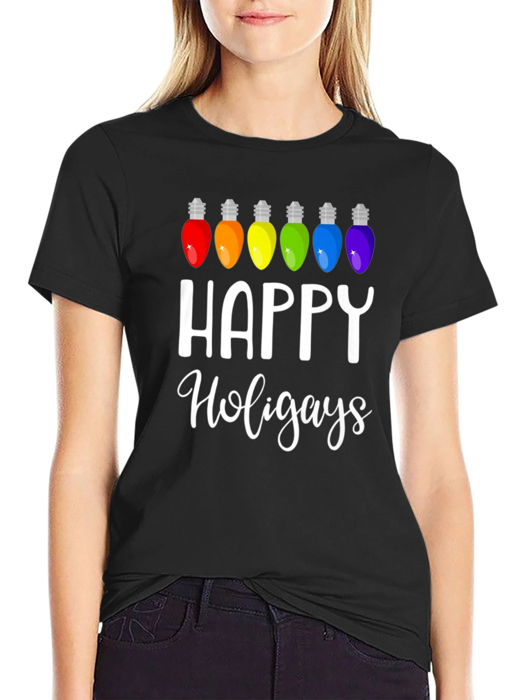 Happy Holigays Rainbow Lights Graphic T-Shirt