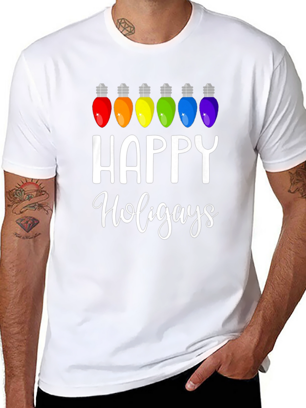 Happy Holigays Rainbow Lights Graphic T-Shirt