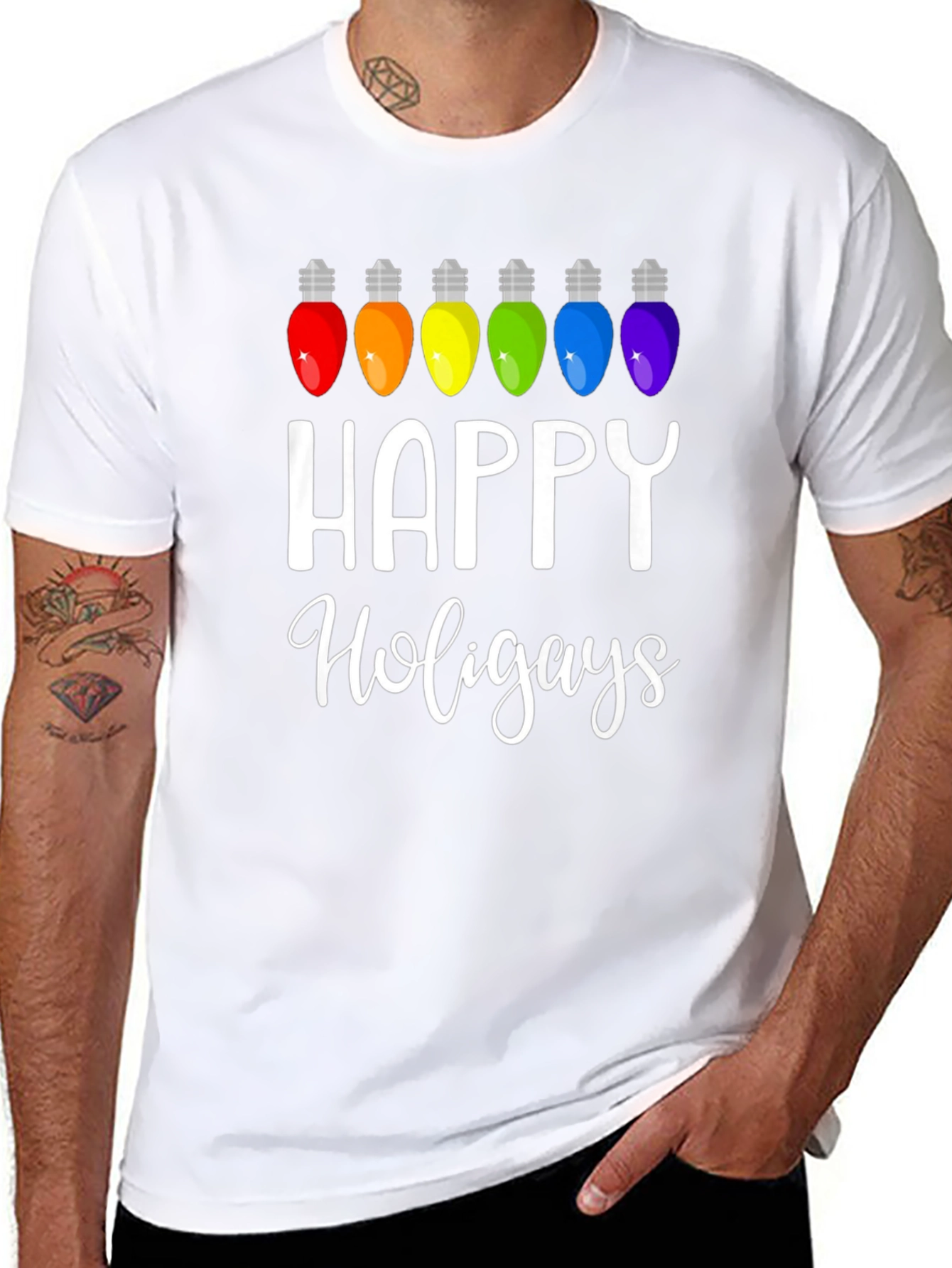 Happy Holigays Rainbow Lights Graphic T-Shirt