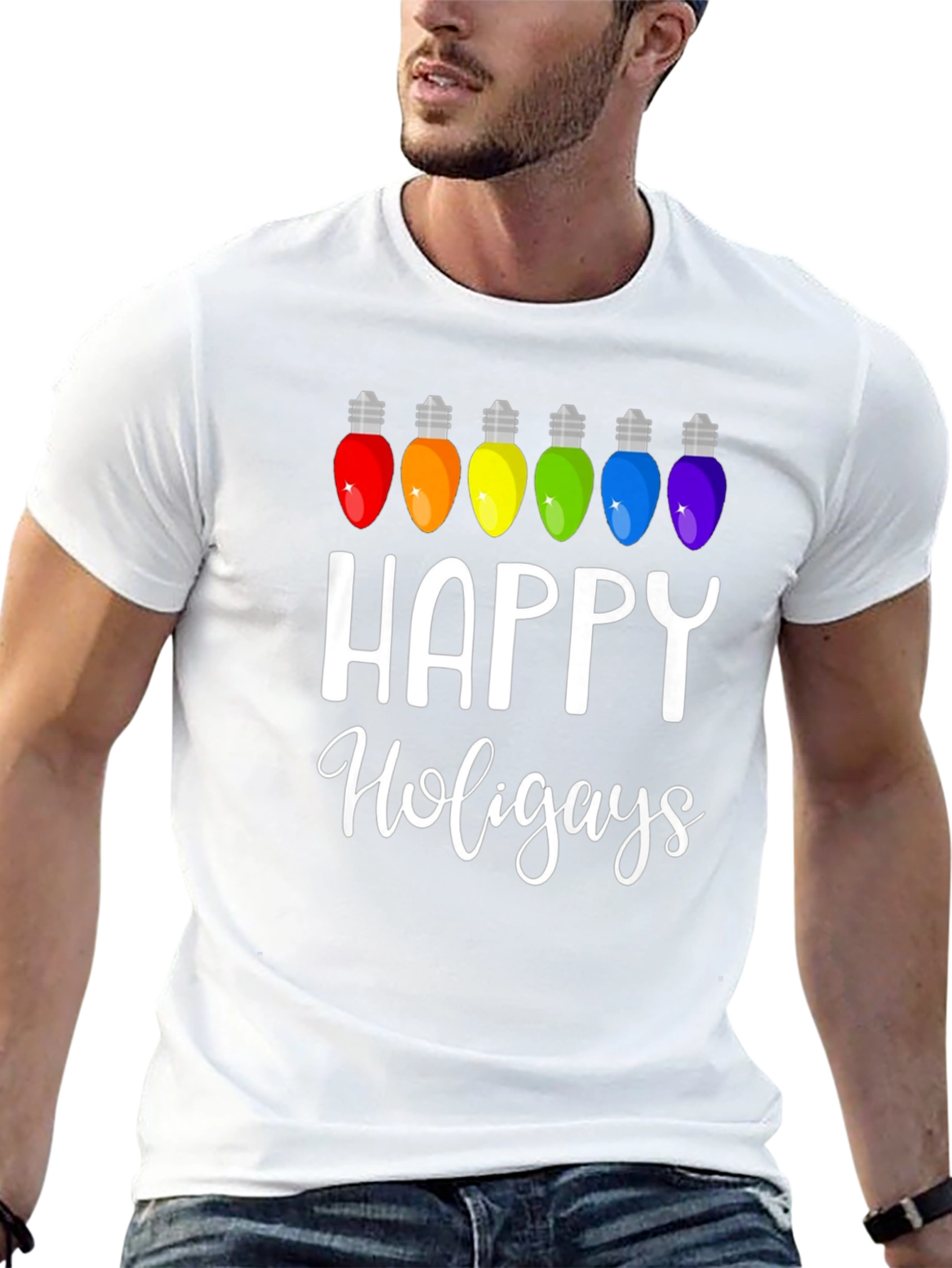 Happy Holigays Rainbow Lights Graphic T-Shirt