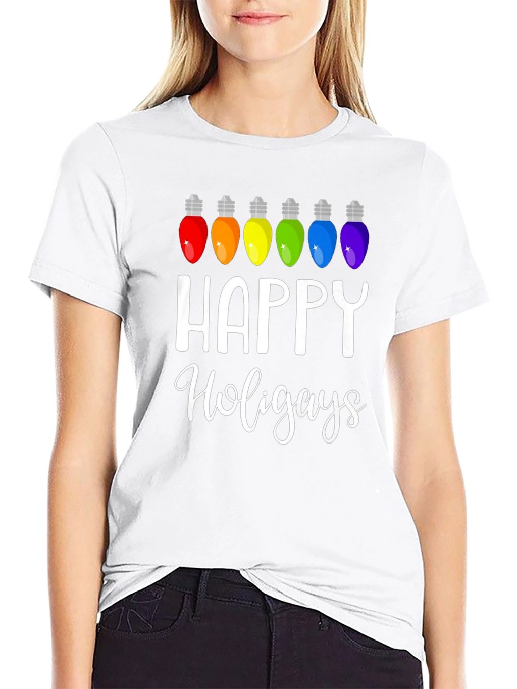 Happy Holigays Rainbow Lights Graphic T-Shirt