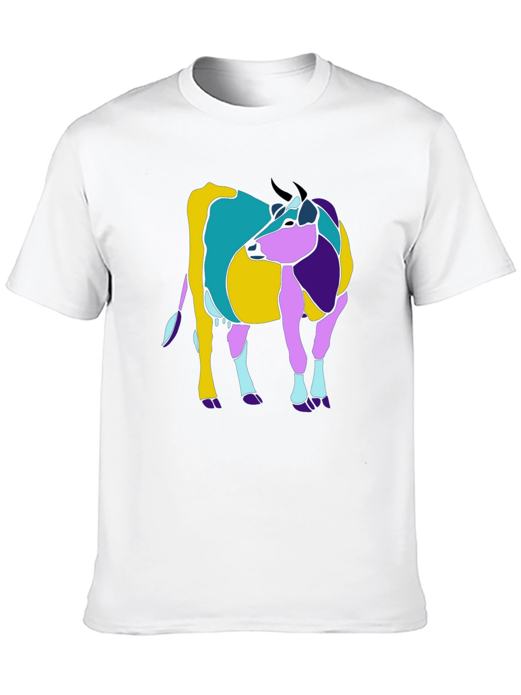 Abstract Cow Graphic Tee - Black Cotton Casual T-Shirt