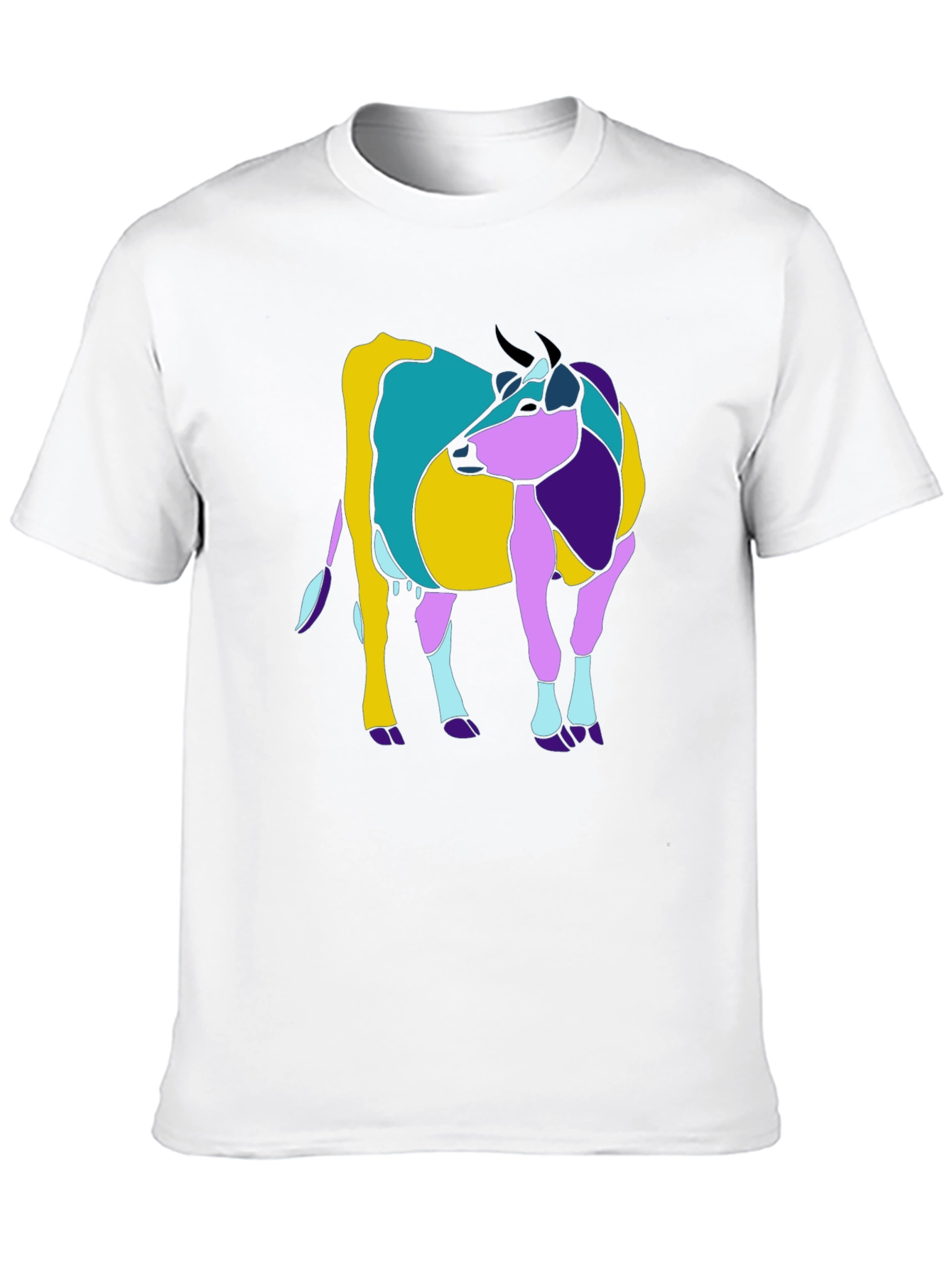 Abstract Cow Graphic Tee - Black Cotton Casual T-Shirt