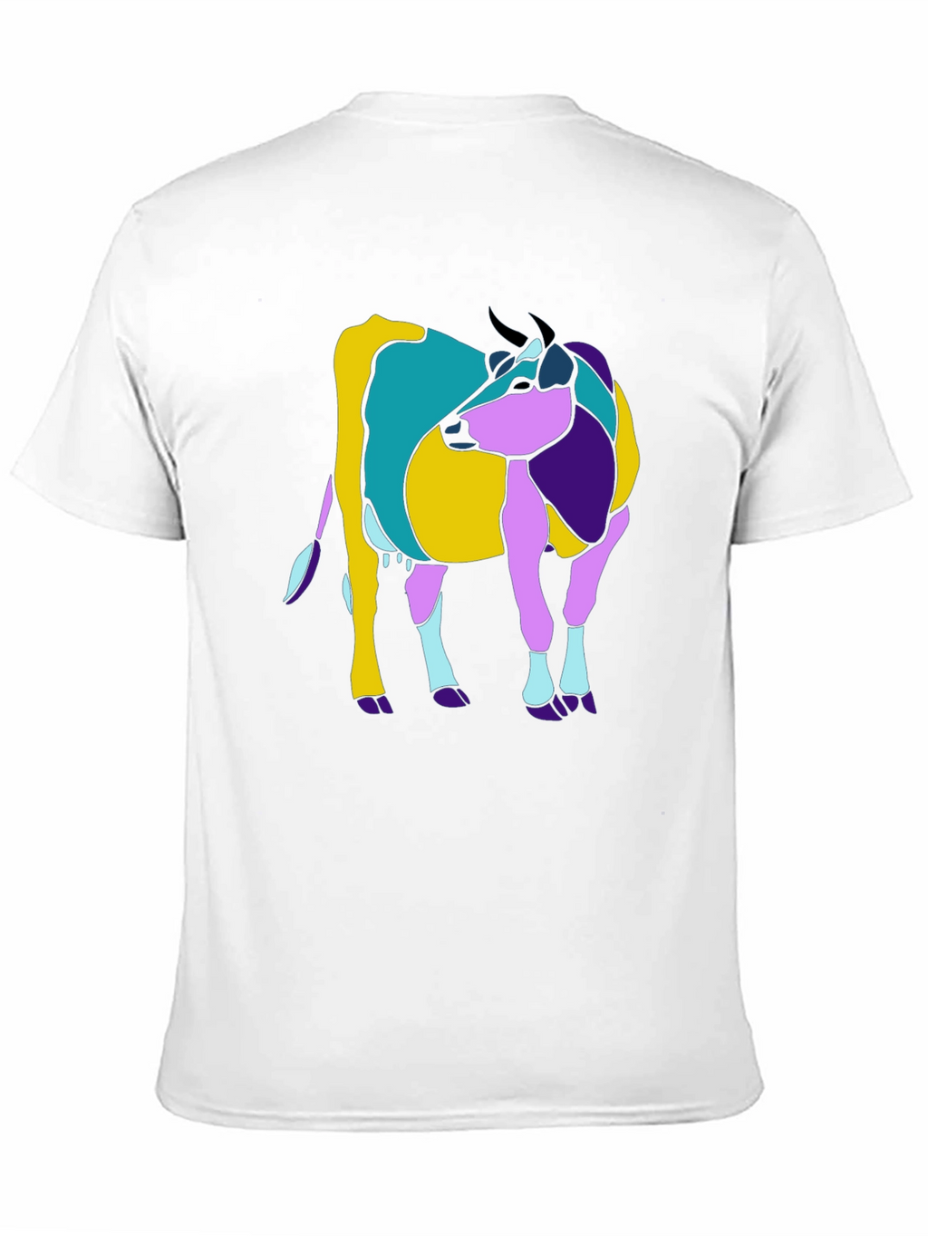 Abstract Cow Graphic Tee - Black Cotton Casual T-Shirt