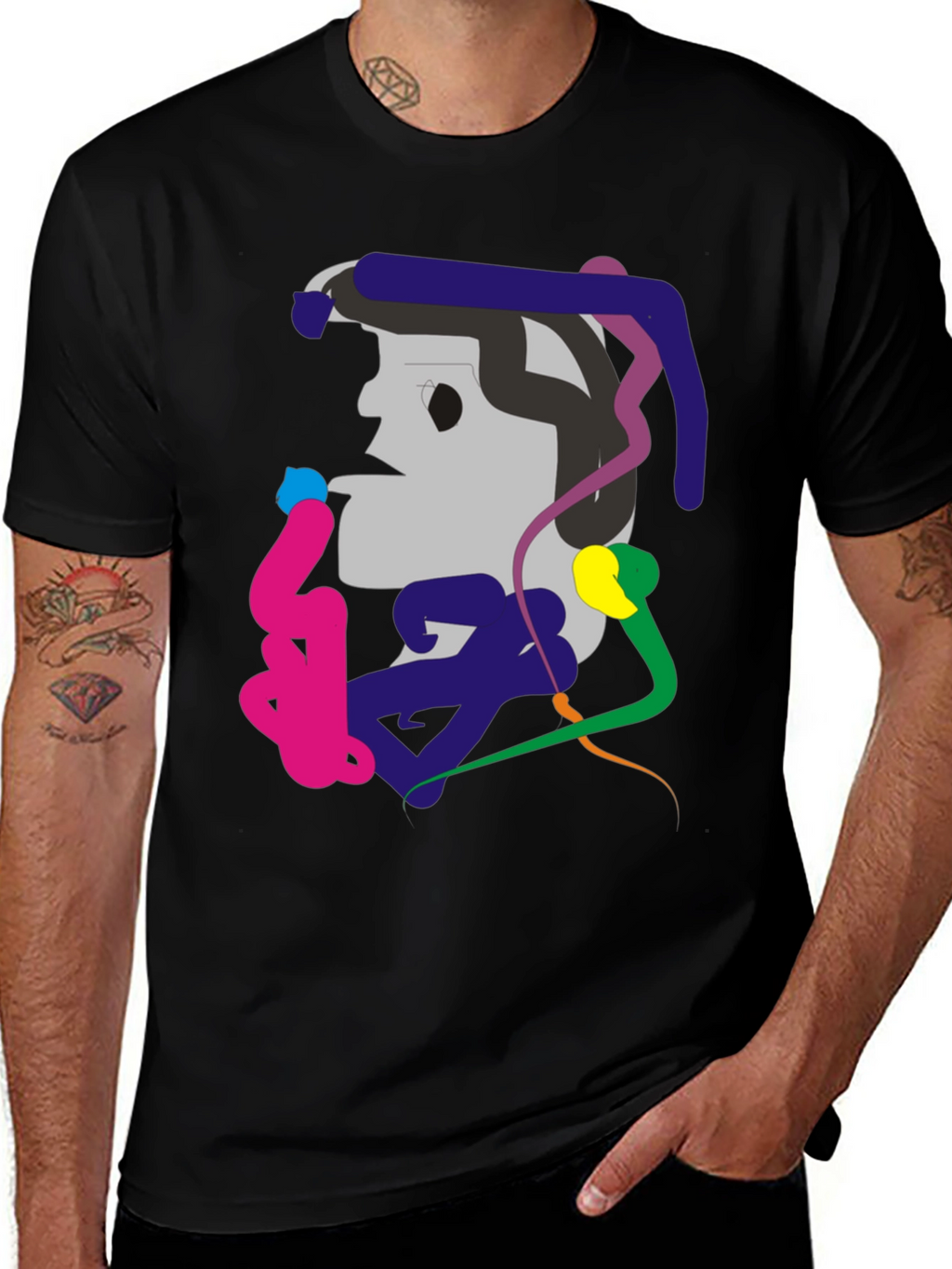 Abstract Graphic Print Black Tee