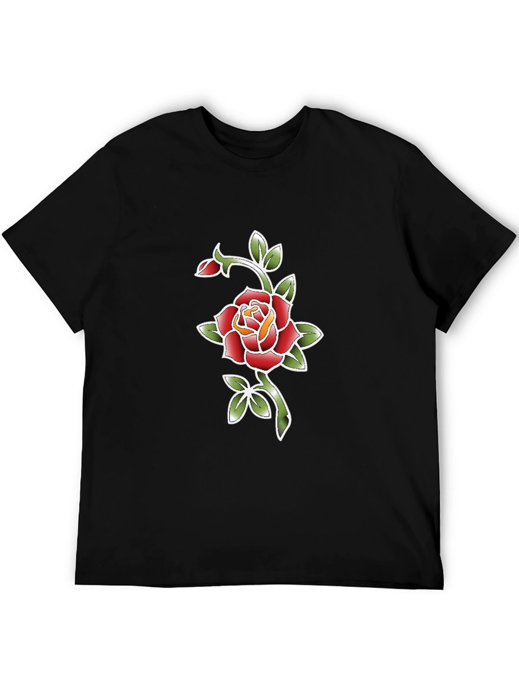 Black T-Shirt with Rose Graphic